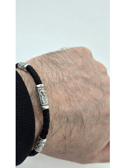 Шелковый браслет с серебряными вставками 471.32/23ч " Николай Чудотворец " 