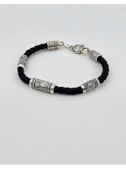 Шелковый браслет с серебряными вставками 471.32/24ч " Архангел Михаил" 