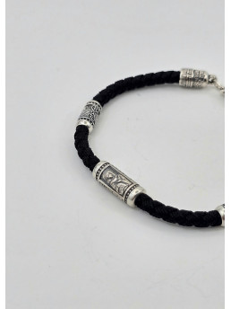 Шелковый браслет с серебряными вставками 471.32/25ч " Матерь Божья " 