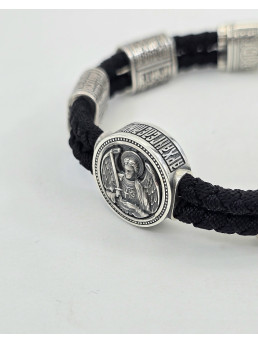 Двойной шелковый браслет с серебряными вставками артикул 471.33/5ч  "Архангел Михаил"