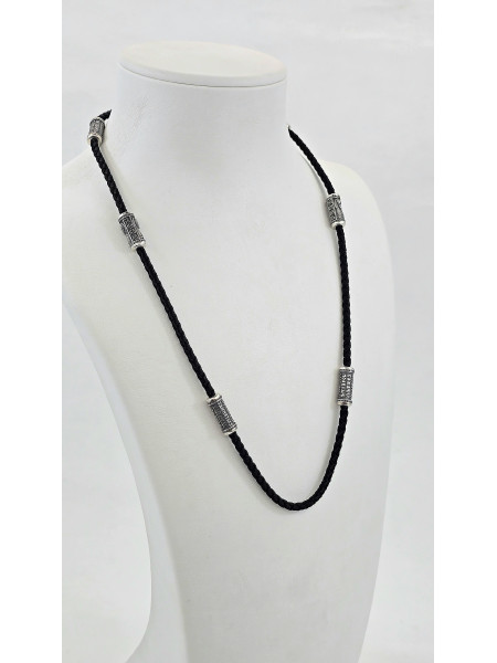 Шнур - Колье с серебряными вставками Арт.  471.59 ч " Николай Чудотворец " мужской женский   Купить оптом и в розницу