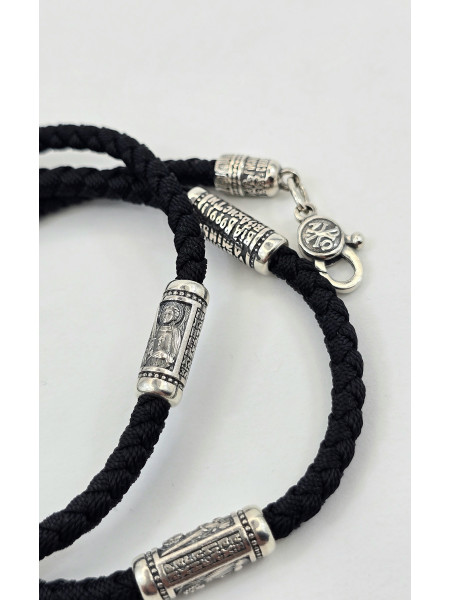 Шнур - Колье с серебряными вставками Арт. 471.62 ч " Архангел Михаил " мужской женский  Купить оптом и в розницу