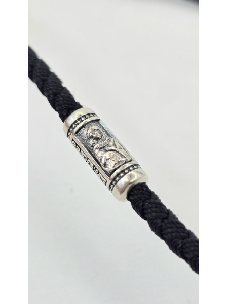  Шнур - Колье с серебряными вставками Арт 471.64 ч " Пресвятая Богородица " мужской женский  Купить оптом и в розницу