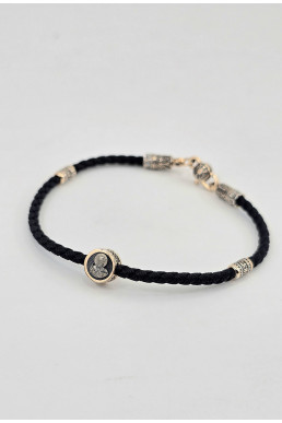 Браслет - Шнур красное золото 585° артикул 482з.32/17ч  "Николай Чудотворец "