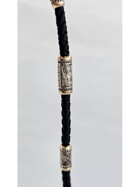 Шелковый браслет с золотыми вставками мужской женский с образом "Архангела Михаила" артикул 482з_32_23ч Купить оптом и в розницу