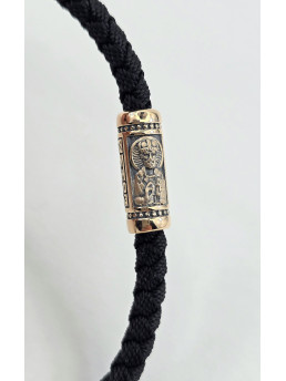 Браслет - Шнур красное золото 585° артикул 482з.32/24ч  "Николай Чудотворец "