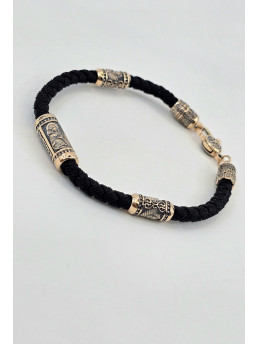 Браслет - Шнур красное золото 585° артикул 482з.32/25ч  "Матерь Божья"