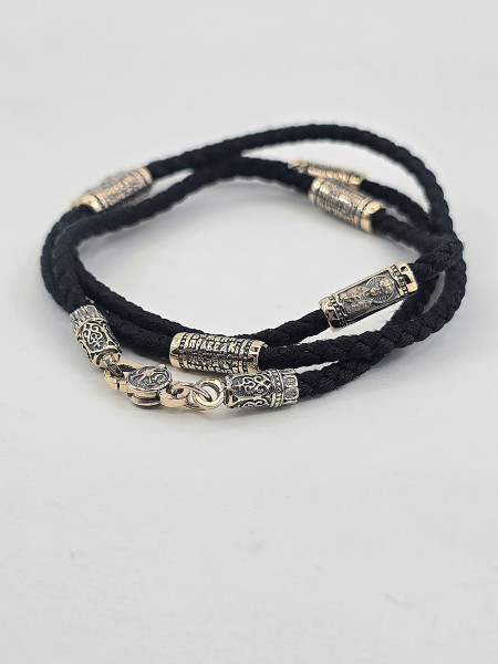 Шнур - Кольє " Миколай Чудотворець " з золотими вставками 585° проби чоловічий жіночий 507 з Купити оптом і в роздріб