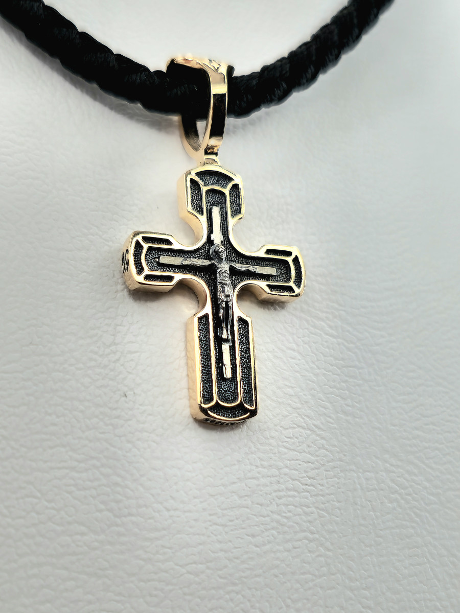 Хрестик з червоного золота 585° з елементами чорнення зк35 Купити оптом і в роздріб