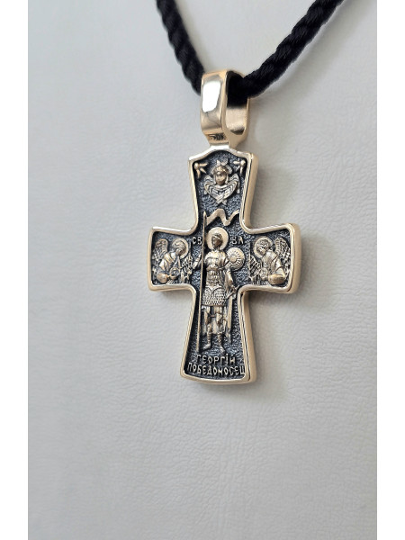 Крест из красного золота 585°с элементами чернения артикул зк 1114 " Георгий Победоносец " мужчине женщине Купить оптом и в розницу